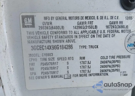 2006 Chevrolet Silverado 1500 Work Truck from USA, damaged, VIN 3GCEC14X96G184286